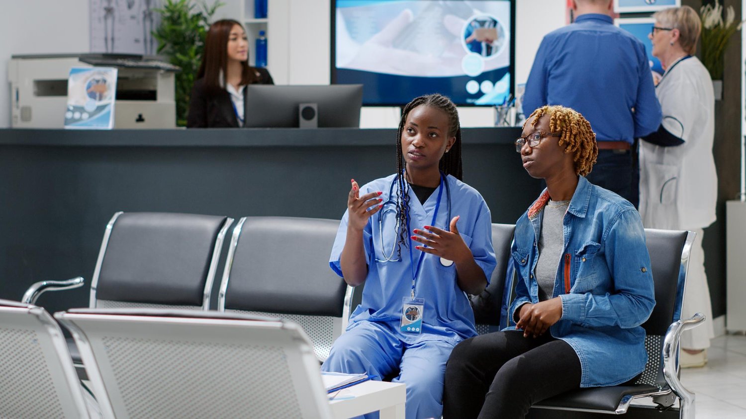 african-american-nurse-patient-using-medical-hologram-analyze-ai-holographic-metaverse-projection-waiting-room-people-looking-artificial-intelligence-augmented-reality-tripod-shot